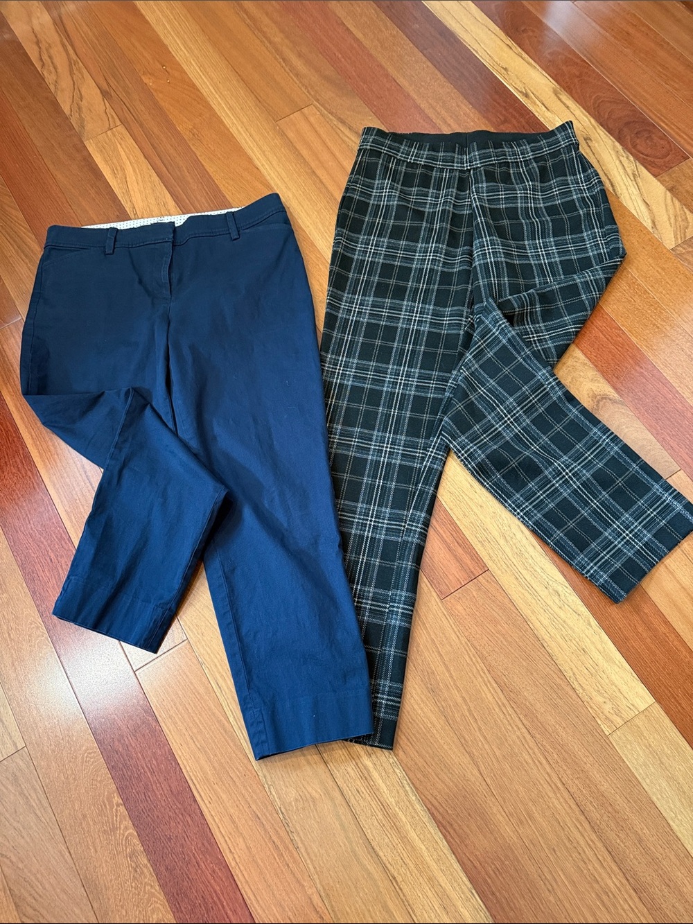 Navy Flat-Front Chinos & Plaid Trousers